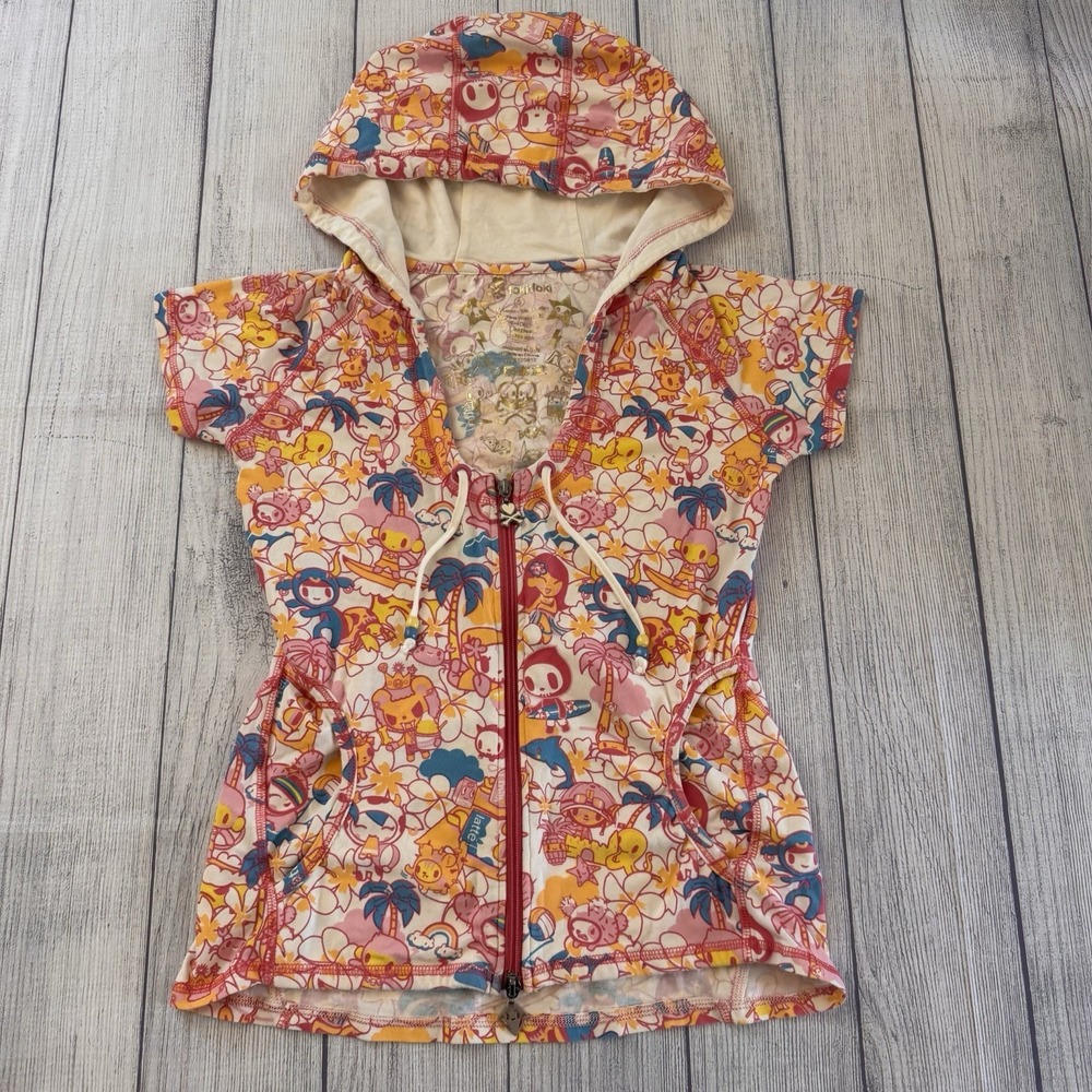 Tokidoki Women's Short Sleeve Zip Hoodie Pink Print Size Small Rare